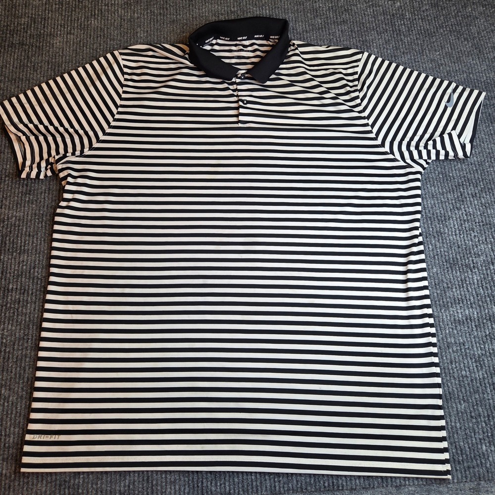 Nike Golf Dri-FIT Polo Shirt XXL Black & White Striped Golfing‎